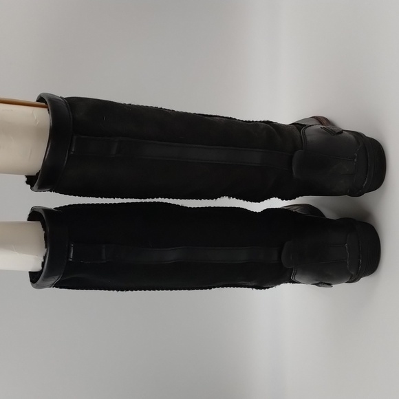 UGG women's size 7 black leather suede tall boots under knee pull on fuzzy - Picture 5 of 16